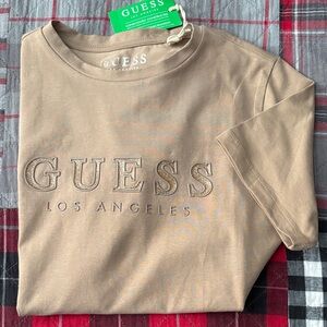 Guess Beige Embossed Logo T‑Shirt
